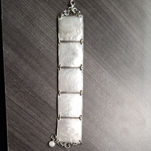 Vintage‎ Mother of Pearl Shell Rectangular Panel Silver Bracelet Minimalist
